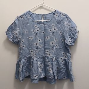 5/$25 *💫 Short Sleeve Peplum Hem Embroidered Top